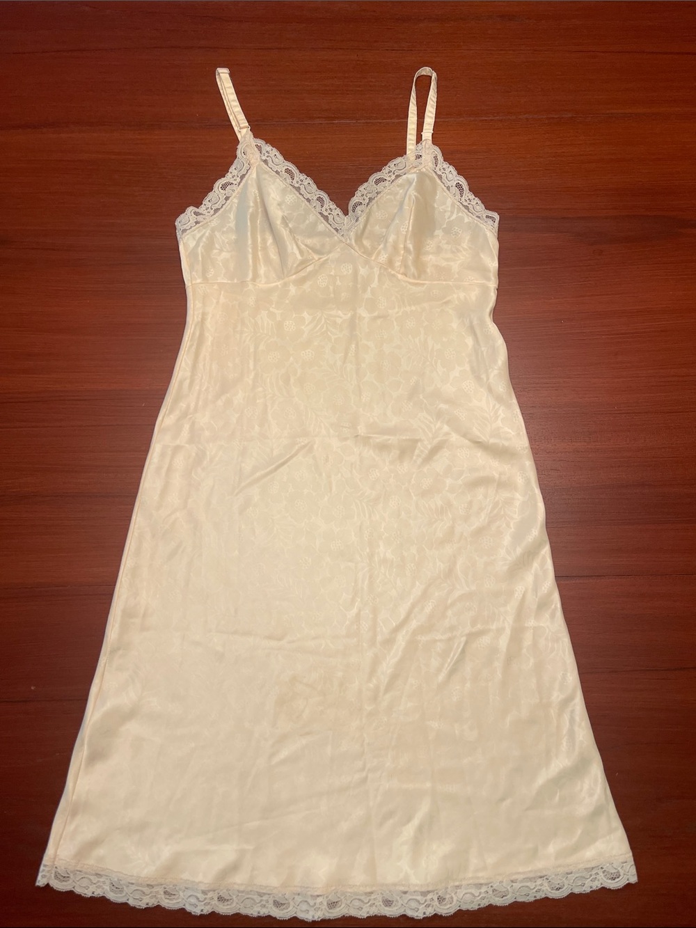 Saks Fifth Avenue Young Dimensions Silky Lace-Trim Slip Dress in Cream/Blush- S